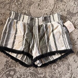 Free people Striped Elastic Waist Shorts with Black Lace Trim